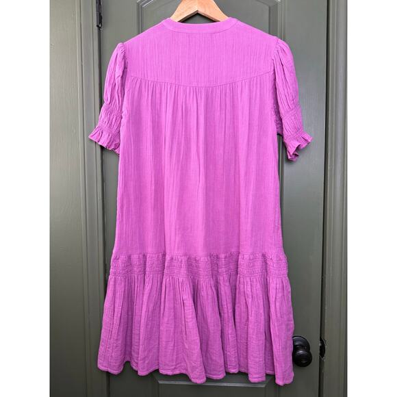 NWT Oliphant Bahama Smocked Drop Mini Dress Cotton Gauze Beach Purple Small - Picture 5 of 7